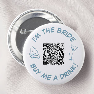 Macaron Rond 5 Cm Je suis La Mariée Achète-moi un verre Code QR