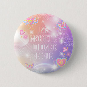 Macaron Rond 5 Cm Je suis Magnétique, Motivationnel, Inspirant, Rose