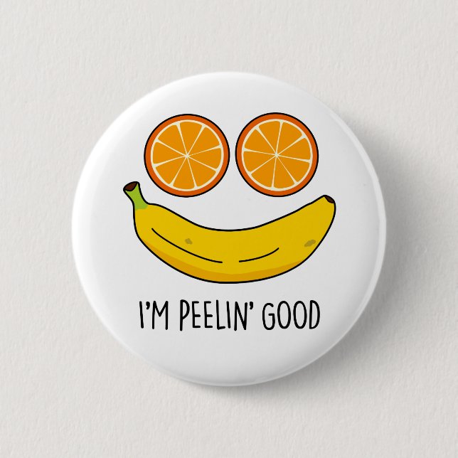 Macaron Rond 5 Cm Je suis Peelin Bon Amusant Fruit Pun (Devant)