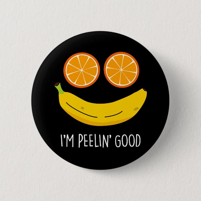 Macaron Rond 5 Cm Je suis Peelin Bon Amusant Fruit Pun Dark BG (Devant)