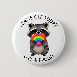 Macaron Rond 5 Cm Je Suis Sorti Aujourd'Hui   Raccoon gay et fier