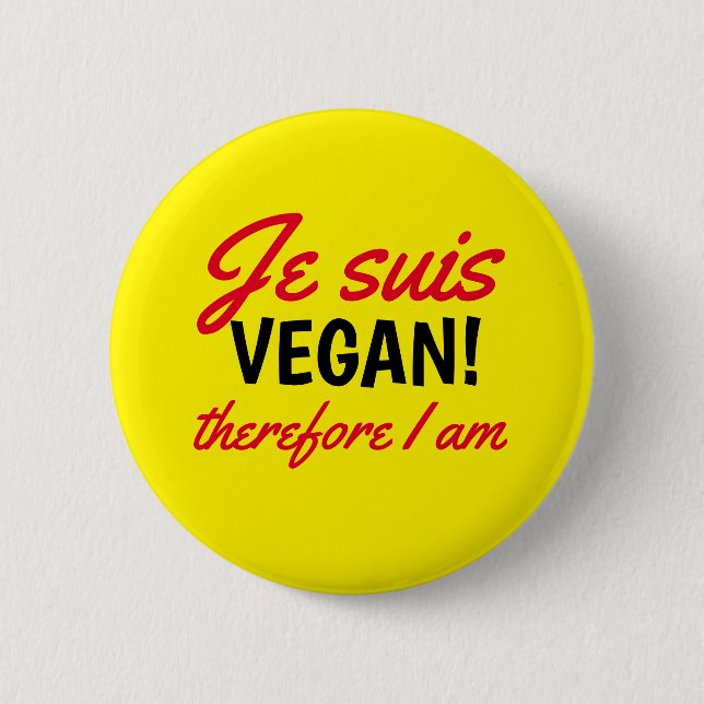 Macaron Rond 5 Cm Je Suis Vegan Texte Jaune (Devant)