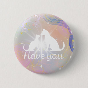 Macaron Rond 5 Cm Je t'aime aquarelle bouton chat