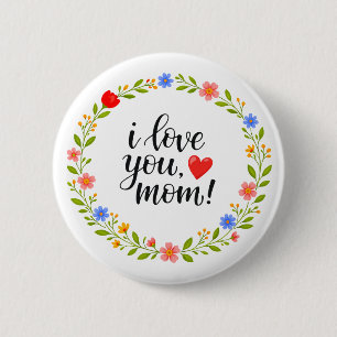 Macaron Rond 5 Cm Je t'aime maman Fête des mères Calligraphie floral