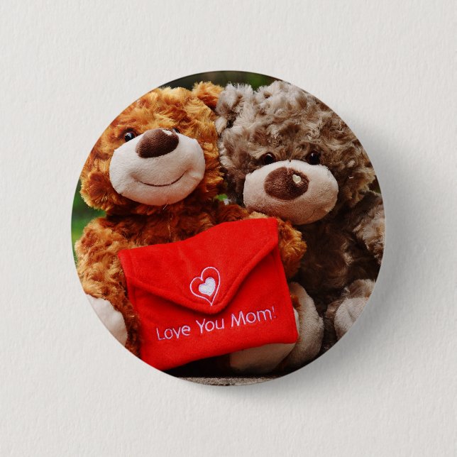 Macaron Rond 5 Cm JE T'AIME MÈRE - Nounours mignon et mignon (Devant)