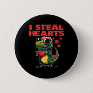 Macaron Rond 5 Cm Je vole des cœurs T-rex Mignon Saint-Valentin