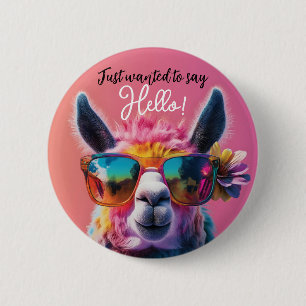 Macaron Rond 5 Cm Je voulais juste dire Hello coloré Llama design