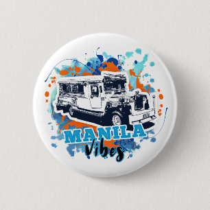 Macaron Rond 5 Cm Jeepney Manille Vibes Bleu Orange