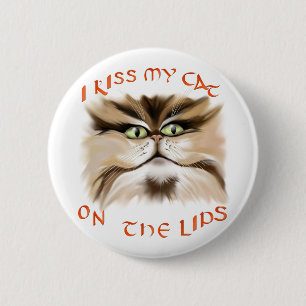 Macaron Rond 5 Cm J'embrasse mon chat sur le bouton de lèvres