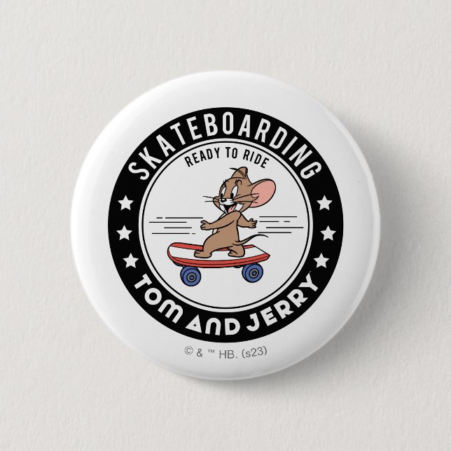 Macaron Rond 5 Cm Jerry Skateboard - Prêt À Faire Du Ride (Devant)