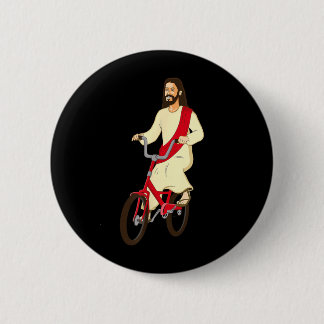 Macaron Rond 5 Cm Jésus-Christ à vélo, foi chrétienne amusante