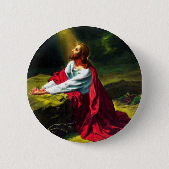 Macaron Rond 5 Cm Jésus-Christ priant dans le jardin de Gethsemane (Devant)