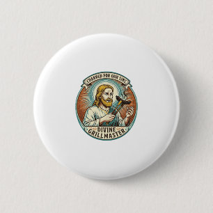 Macaron Rond 5 Cm Jésus complètement brûlé noir Hot Dog BBQ Humour_1