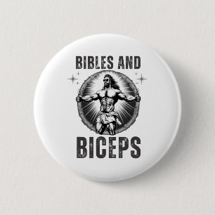 Macaron Rond 5 Cm Jésus de la musculation Fitness Bibles et biceps d