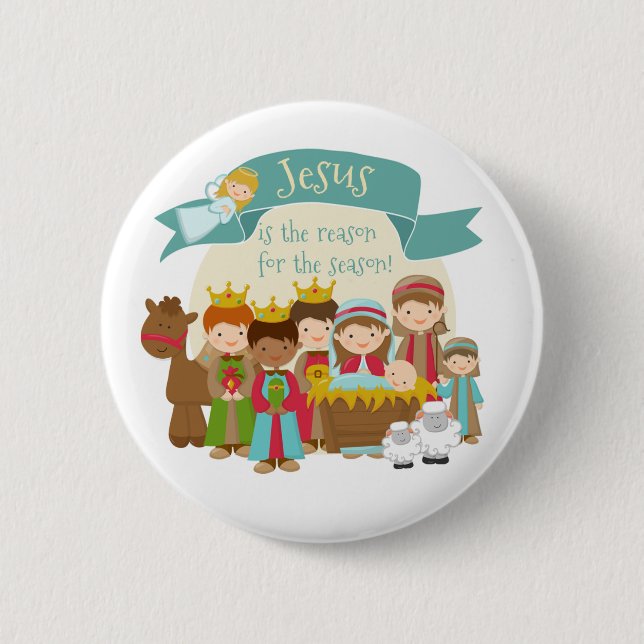 Macaron Rond 5 Cm "Jésus est la raison" Bouton de la crèche (Devant)