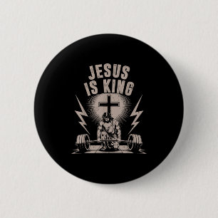 Macaron Rond 5 Cm Jésus Est Le Roi Barbell Cross Drôle Christian Wor