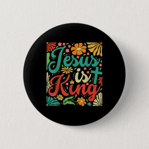 Macaron Rond 5 Cm Jésus Est Le Roi Fleurs Boho Vintage Christian Gog