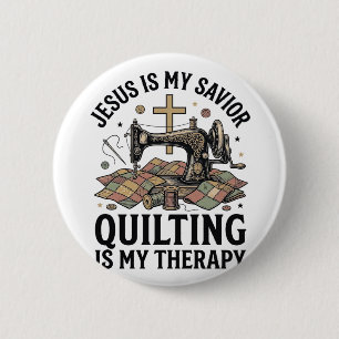 Macaron Rond 5 Cm Jésus est mon sauveur le quilting est ma thérapie