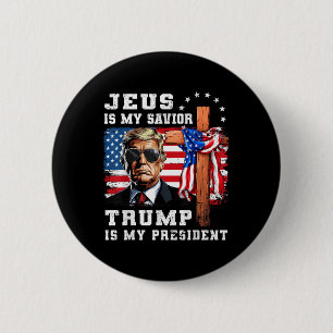Macaron Rond 5 Cm Jésus Est Mon Sauveur Trump Est Mon Drapeau Du Pré