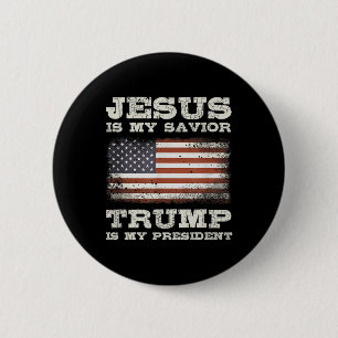 Macaron Rond 5 Cm Jésus Est Mon Sauveur, Trump Est Mon Président