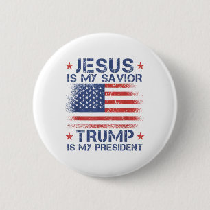 Macaron Rond 5 Cm Jésus Est Mon Sauveur Trump Est Mon Président Retr
