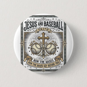 Macaron Rond 5 Cm Jésus et baseball vintage chrétien