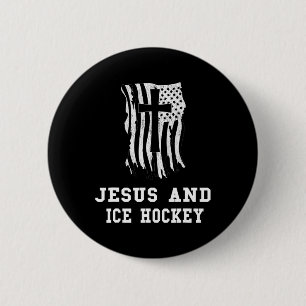 Macaron Rond 5 Cm Jésus et conception de hockey sur glace chrétien J