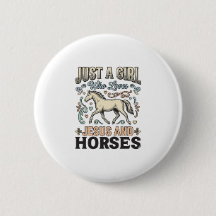 Macaron Rond 5 Cm Jesus Et Fille De Chevaux Chemise De Foi De Cheval