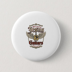 Macaron Rond 5 Cm Jésus et guitares Guitare chrétienne vintage
