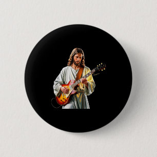 Macaron Rond 5 Cm Jésus joue avec une guitare - Drôle de chrétien jo