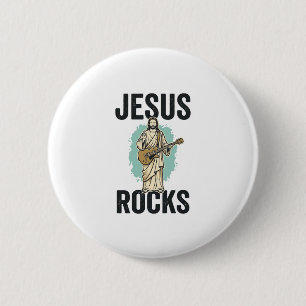 Macaron Rond 5 Cm Jésus joue de la guitare gravure chrétienne vintag