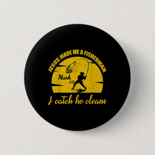 Macaron Rond 5 Cm Jésus M'a Fait Pêcheur D'Homme Christianisme Pêche
