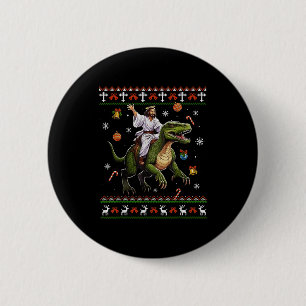 Macaron Rond 5 Cm Jésus montant un dinosaure Mème drôle Sweat de Noë