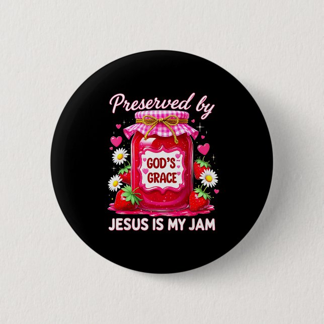 Macaron Rond 5 Cm Jesus My Jam Strawberry Coquette Nk Preserved God’ (Devant)