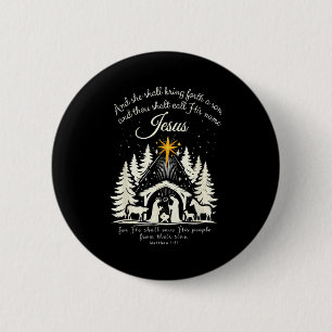 Macaron Rond 5 Cm Jésus Noël chrétien Xmas Arbre Pyjama de Famille