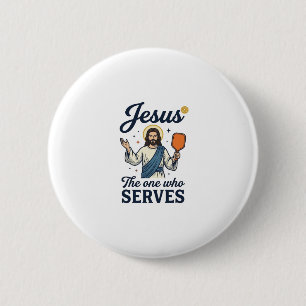 Macaron Rond 5 Cm Jesus Pickleball Celui Qui Sert Chemise