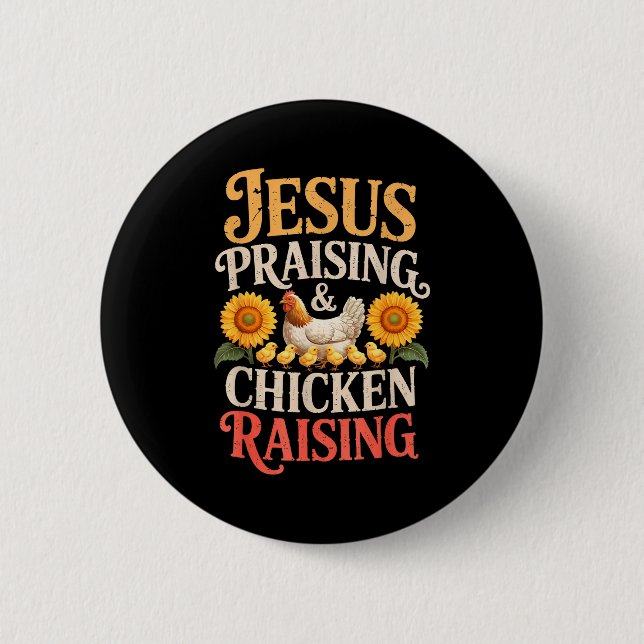 Macaron Rond 5 Cm Jesus Praising &amp; Chicken Raising Funny Faith F (Devant)