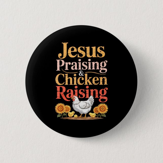 Macaron Rond 5 Cm Jesus Praising &amp; Chicken Raising Funny Faith F (Devant)