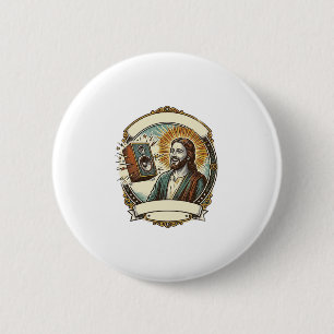 Macaron Rond 5 Cm Jésus Rire Faux Fort Club N'entend Pas Humour Part