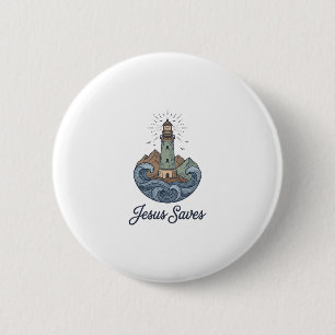 Macaron Rond 5 Cm Jésus Sauve Chemise Chrétienne Vintage Lighthouse_
