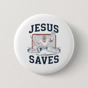 Macaron Rond 5 Cm Jésus Sauve Équipe De Joueur De Hockey Dieu Amateu