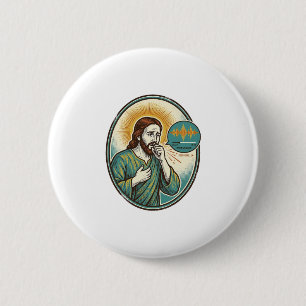 Macaron Rond 5 Cm Jésus toussant au milieu d'un message audio vocal