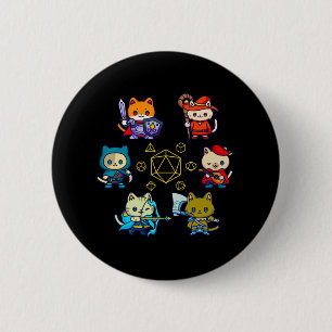 Macaron Rond 5 Cm Jeu de dés de chat Nerdy D20 Gamer Geek Chats Homm
