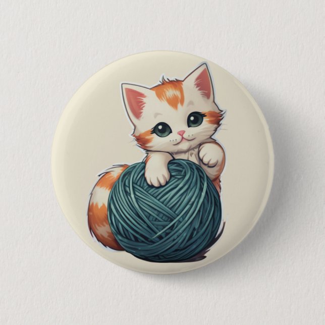 Macaron Rond 5 Cm Jeu de fils - chaton (Devant)
