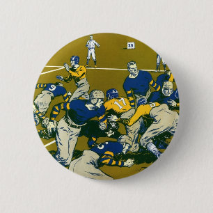 Macaron Rond 5 Cm Jeu de football sportif vintage, Gold vs Blue Team