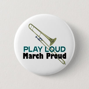 Macaron Rond 5 Cm Jeu fort, mars fier (trombone)