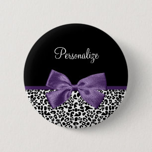 Macaron Rond 5 Cm Jeune Empreinte de léopard, Joli Ruban Violet, No