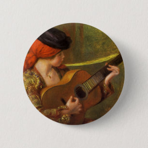 Macaron Rond 5 Cm Jeune Espagnole avec guitare par Pierre Renoir