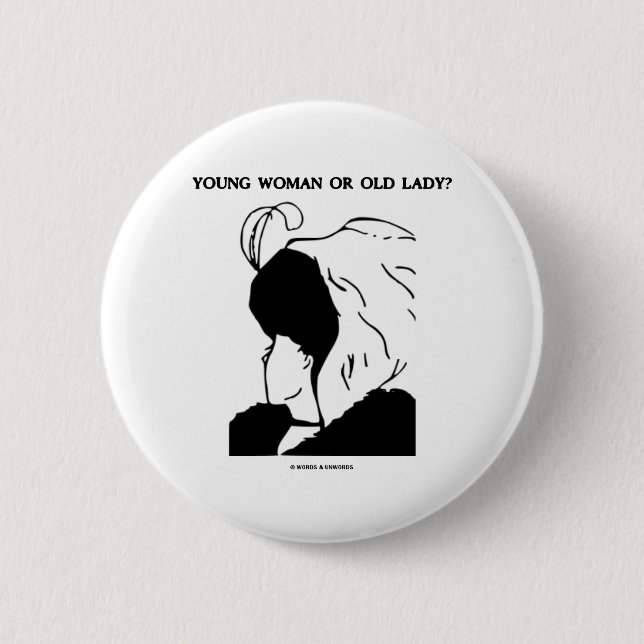 Macaron Rond 5 Cm Jeune Femme Ou Vieille Dame ? (Illusion optique) (Devant)