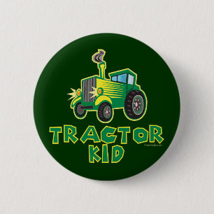 Macaron Rond 5 Cm Jeune Tracteur vert